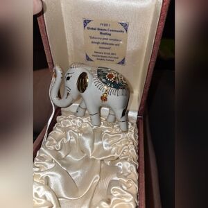 Beautiful Tiny Commemorative Porcelain Elephant In Satin Lined Box
